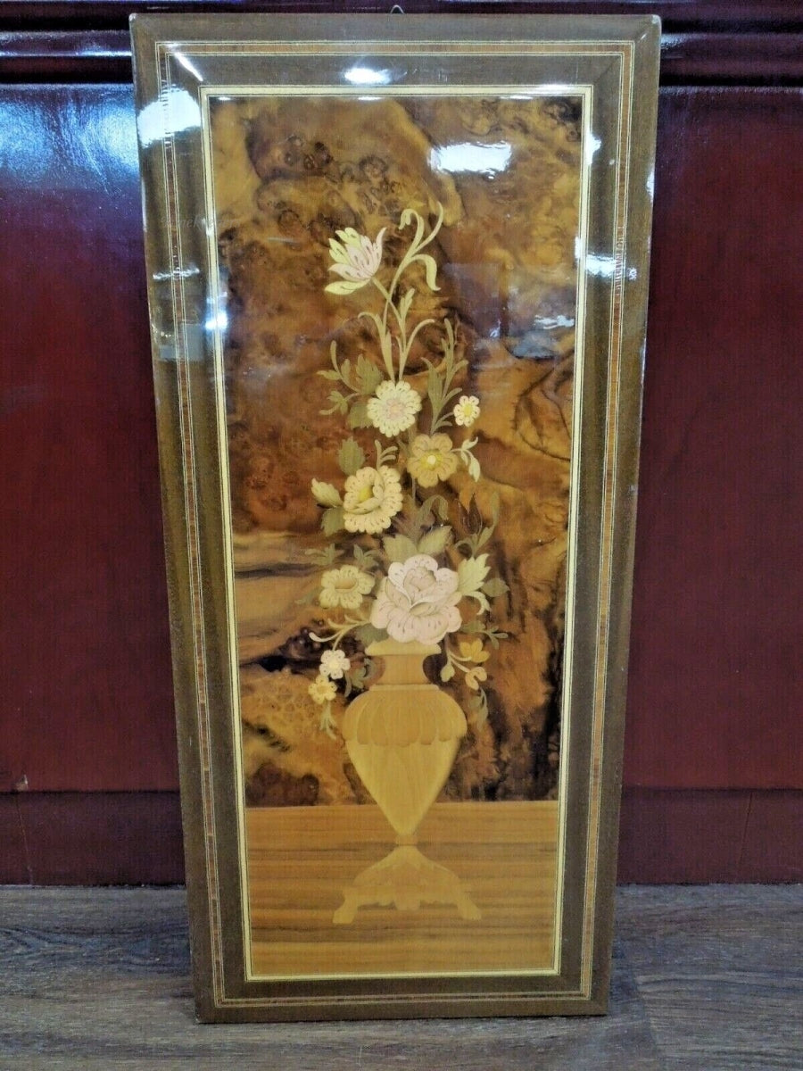 r195 Vintage Rinaldo Rondelli & Dini Inlaid Wooden Wall Hanging Floral Made In Italy