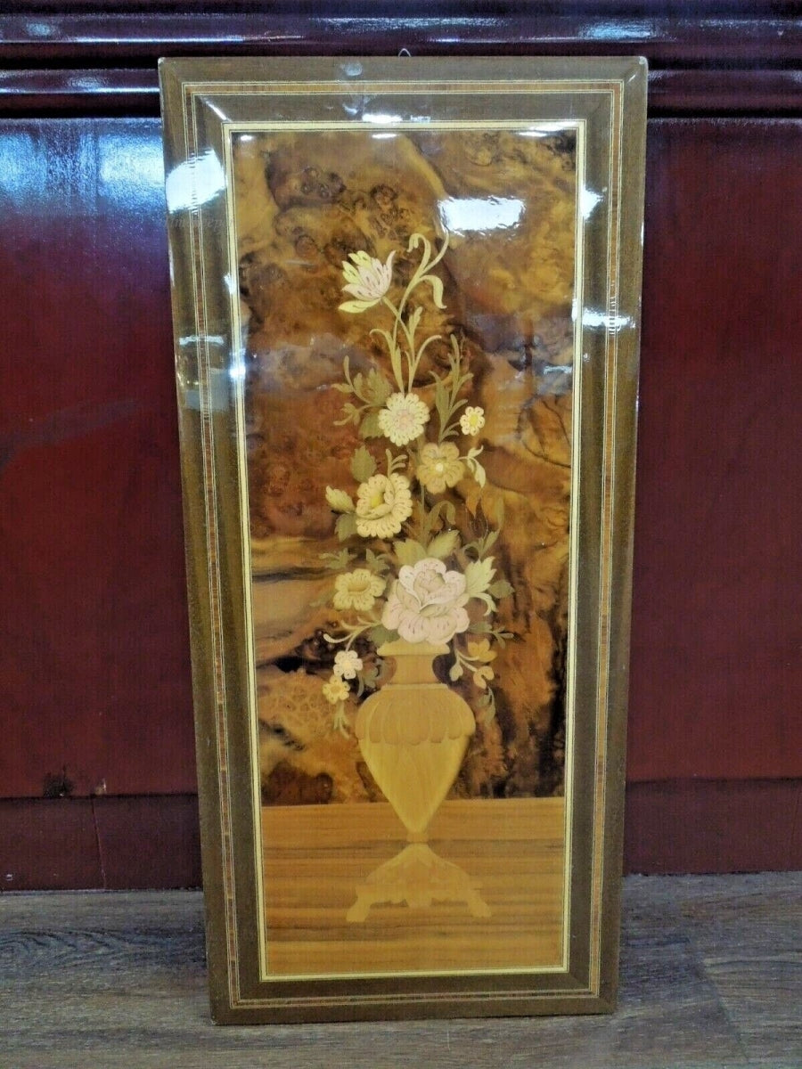 r195 Vintage Rinaldo Rondelli & Dini Inlaid Wooden Wall Hanging Floral Made In Italy