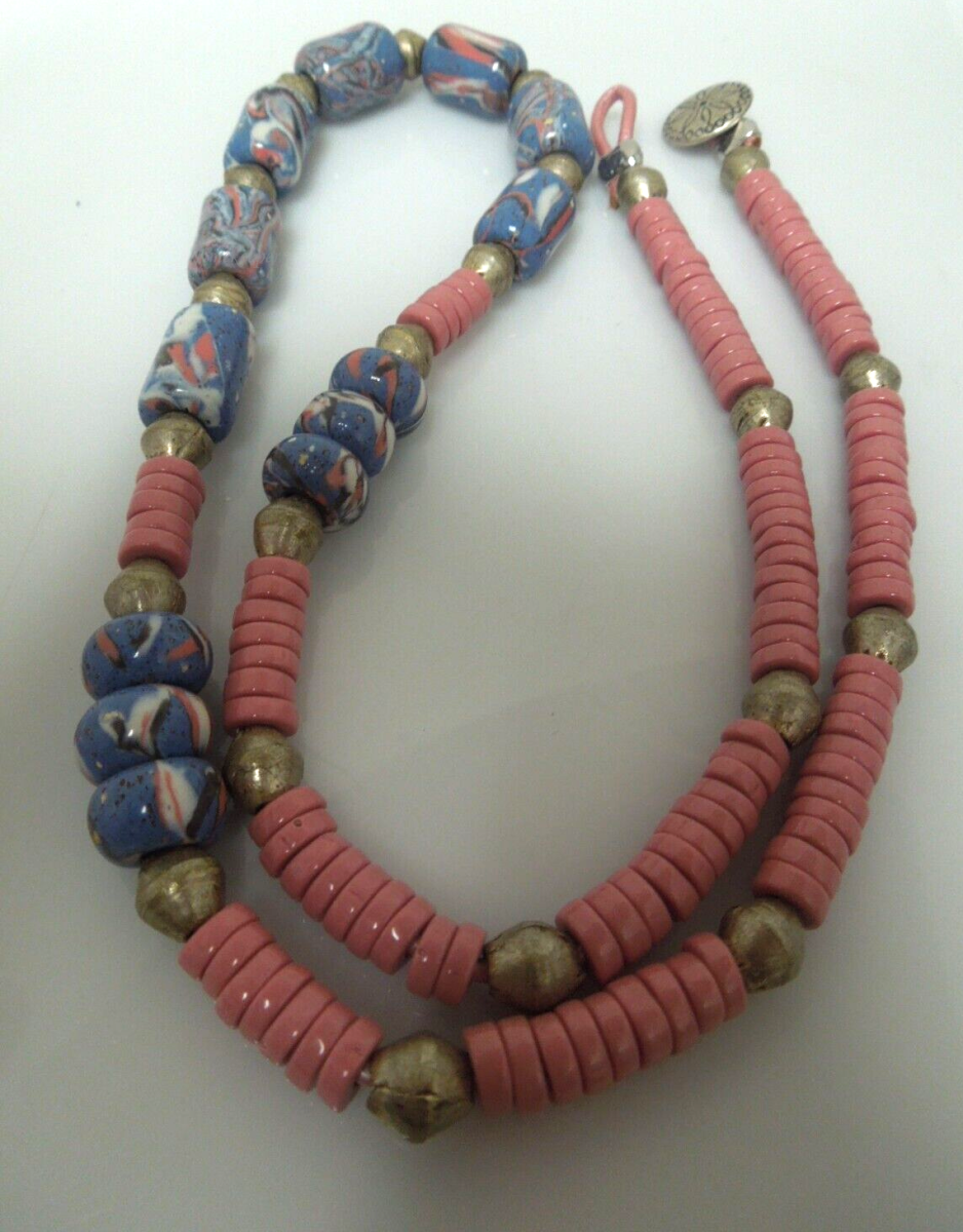 s115 Pretty Glass Beads Disc Necklace 24"  