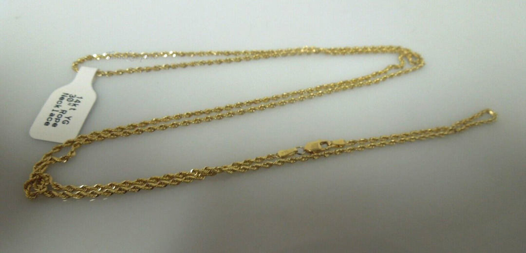 s173 Solid 14kt Yellow Gold 30" Rope Chain Unisex, Simple Gold Chain,Solid 14kt yellow Gold