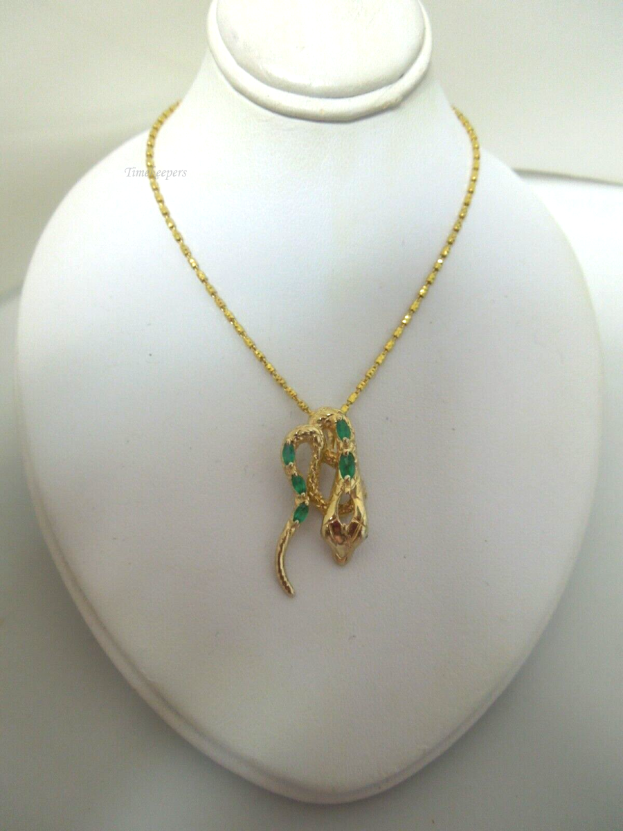 s347 Sterling SIlver gold plated Emerald Snake Pendant Necklace 18"