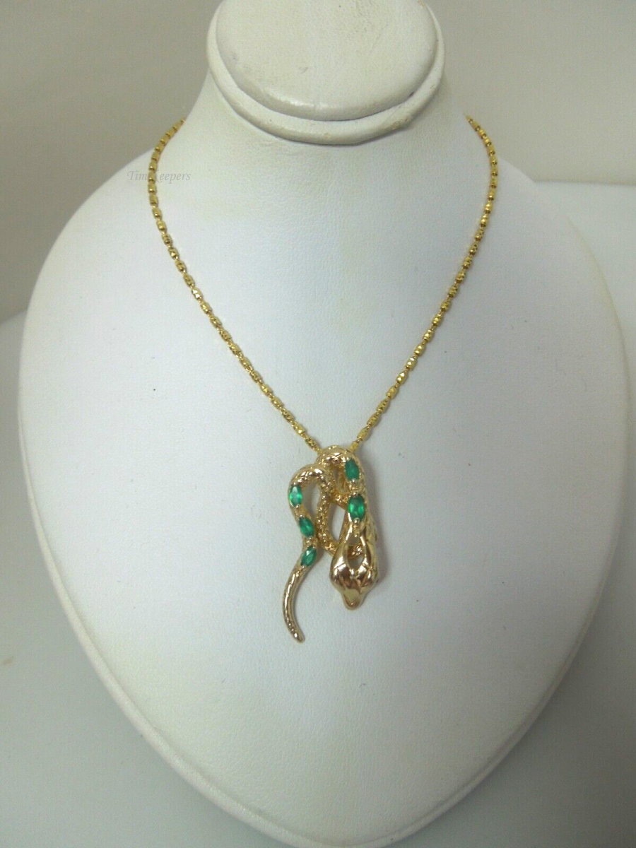 s347 Sterling SIlver gold plated Emerald Snake Pendant Necklace 18"