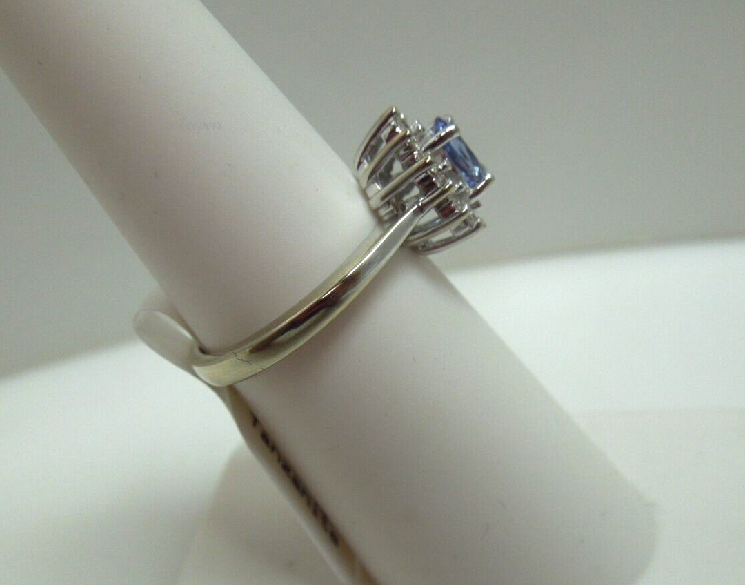 s673 14kt White Gold Tanzanite and Diamond Flowering Halo Engagement Anniversary Ring Size 6(US) Signed 3.5g  