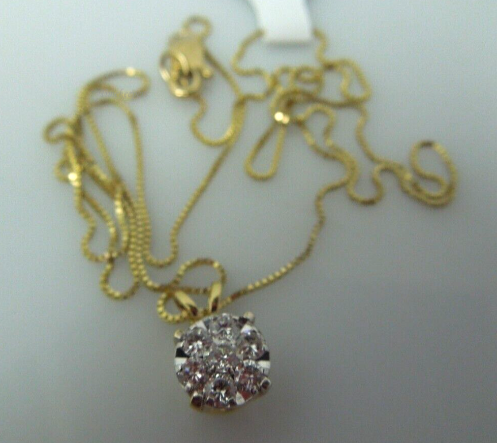 s868 14kt Yellow Gold Diamond .14 cts Cluster Pendant Necklace 18-19" Signed 2.1g