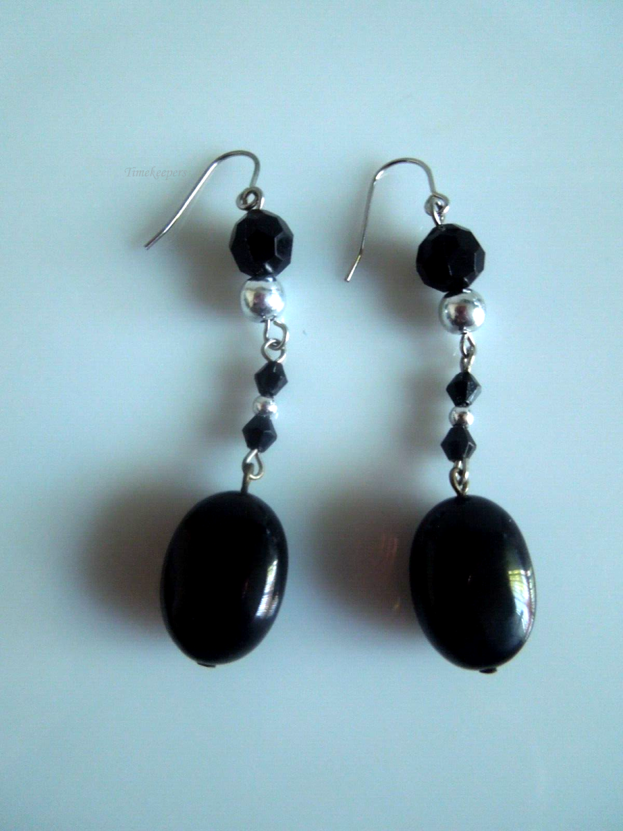 s312 Vintage Black Natural Stone Earrings, Dangle Stone Bead Earrings, Natural Semi Precious Stone