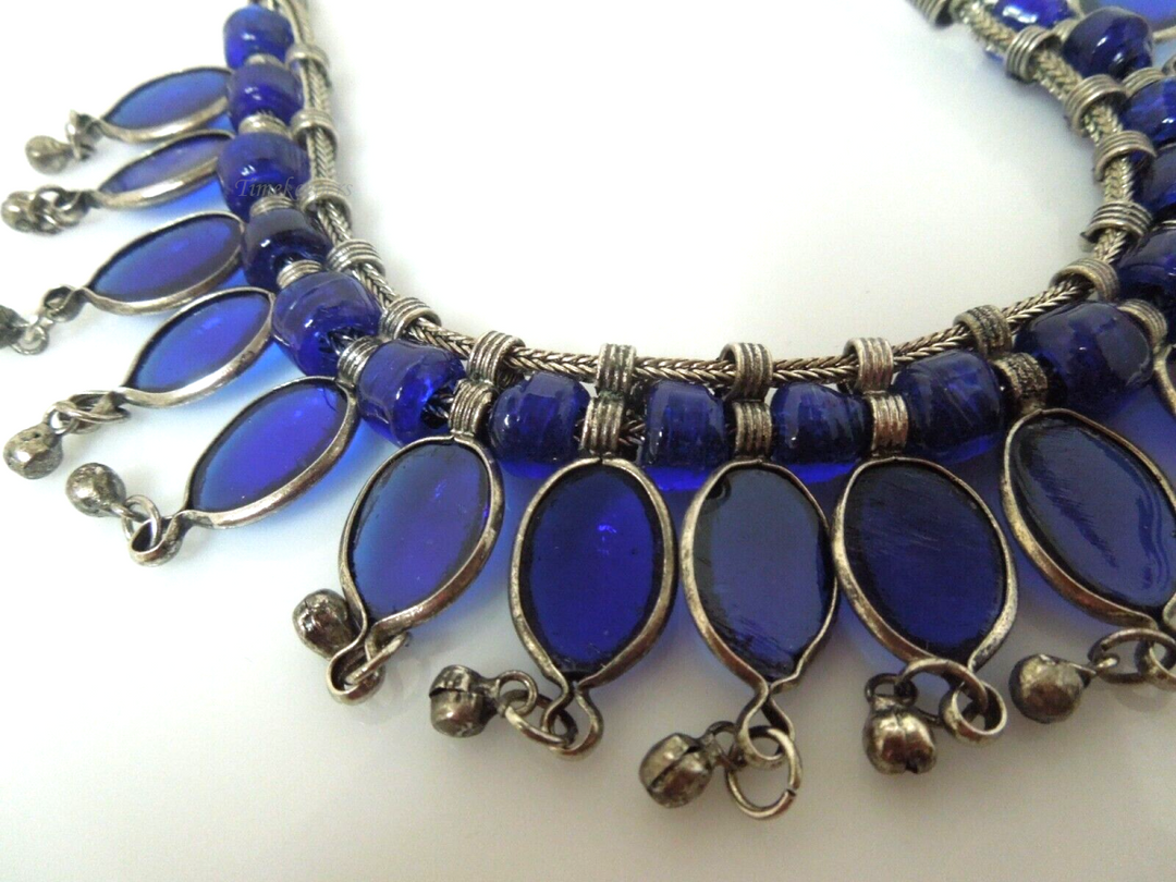 t129 Very Pretty Eye Catching Blue Collar Necklace/Vintage Necklace Blue Folk Necklace,Rare  