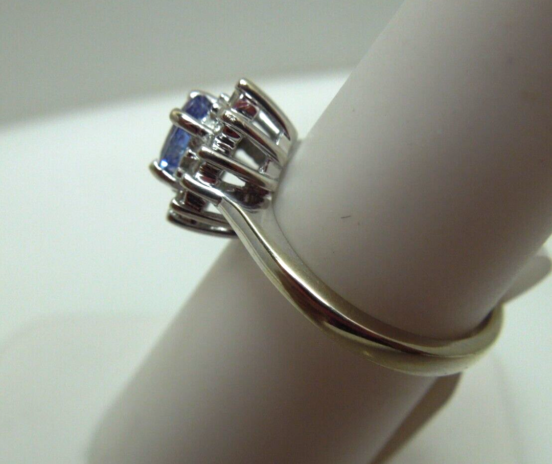 s673 14kt White Gold Tanzanite and Diamond Flowering Halo Engagement Anniversary Ring Size 6(US) Signed 3.5g  