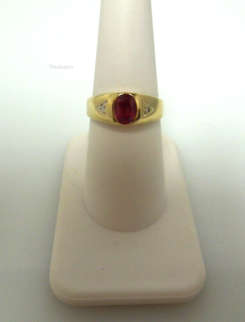 s122 Garnet and  Diamond Ring in 10kt Yellow Gold Ring Size 7.25(US)  