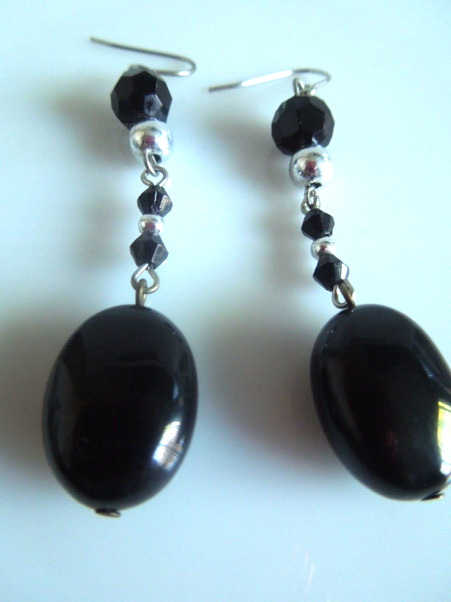 s312 Vintage Black Natural Stone Earrings, Dangle Stone Bead Earrings, Natural Semi Precious Stone