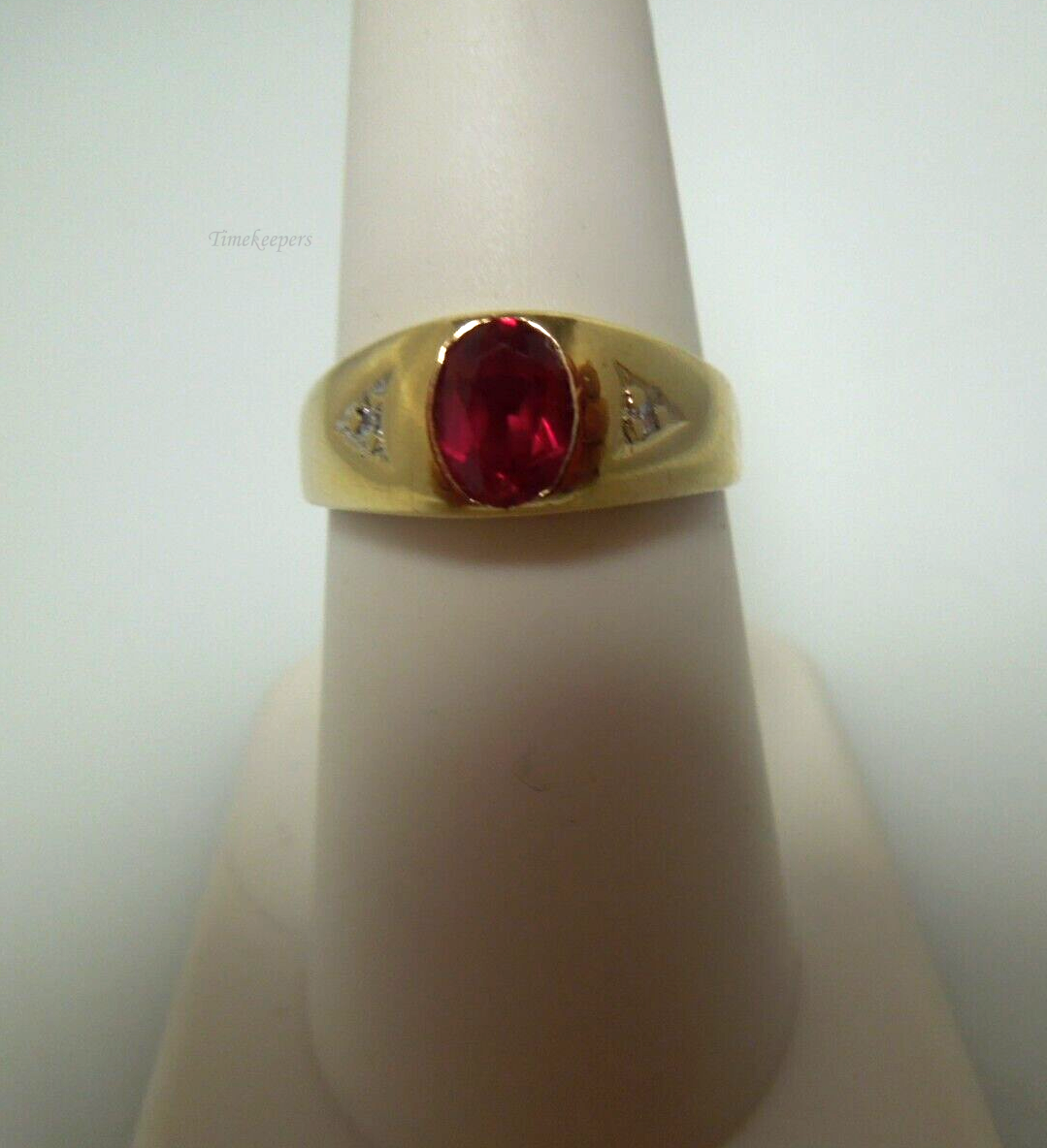 s122 Garnet and  Diamond Ring in 10kt Yellow Gold Ring Size 7.25(US)  