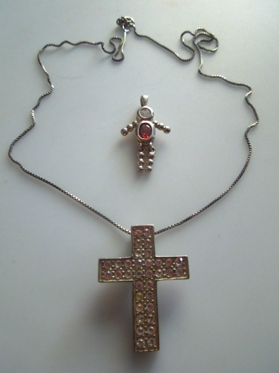 s313 Sterling Silver Cross Pendant Chain Necklace and Sterling Silver Charm garnet Birthstone