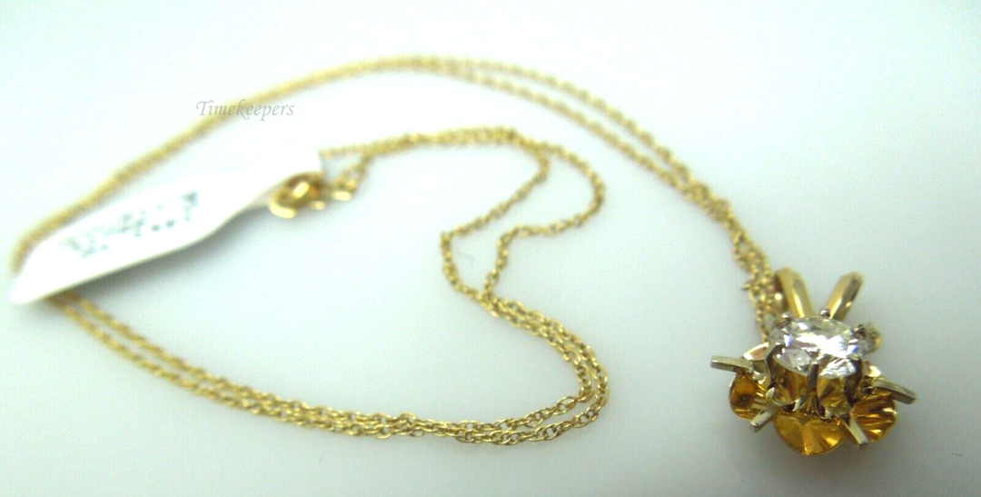 s780 14kt Yellow Gold Buttercup Pendant Diamond .45cts Necklace Signed 1.5g  