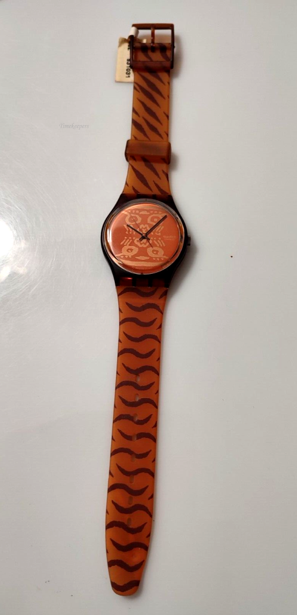 s475 Wristwatch SWATCH Gent Skin Print (GF103)-NEW/NOS-Indian Mask-Brown-Art-L@@K