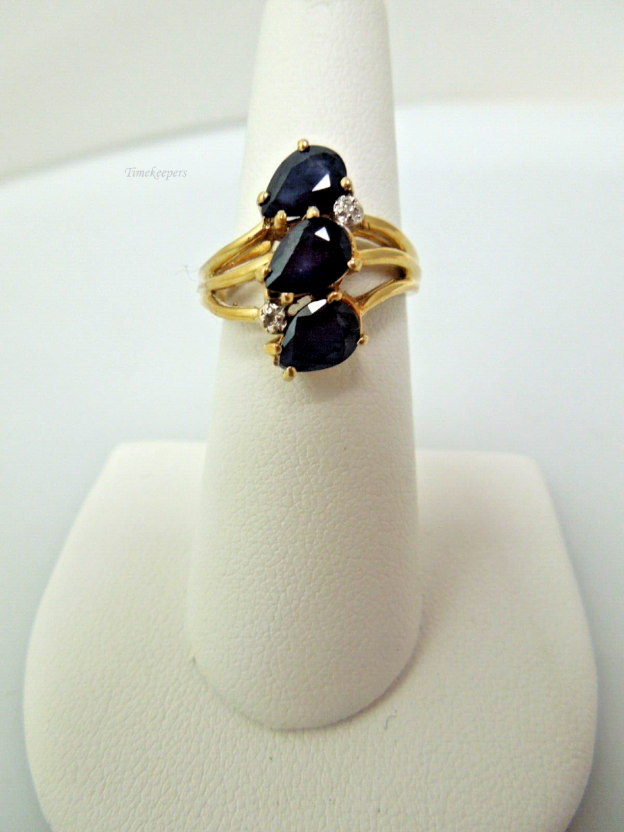 t019 10kt Yellow Gold Sapphire Diamond Chip Ring Size 7 3/4(US),Gold Sapphire Ring,10kt Gold Ring