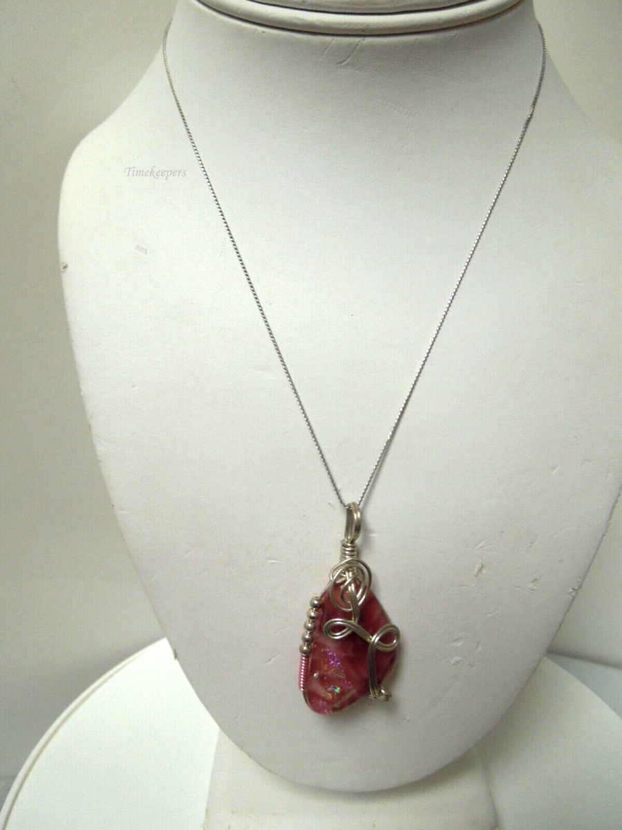 r517 Sterling Silver 925 Chain Pink Pendant ( May be Rhodochrosite) Necklace