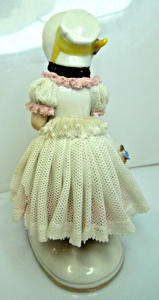 s795 Antique Dresden German Continental Porcelain Figurine Lady in Lace Trim Dress With Roses