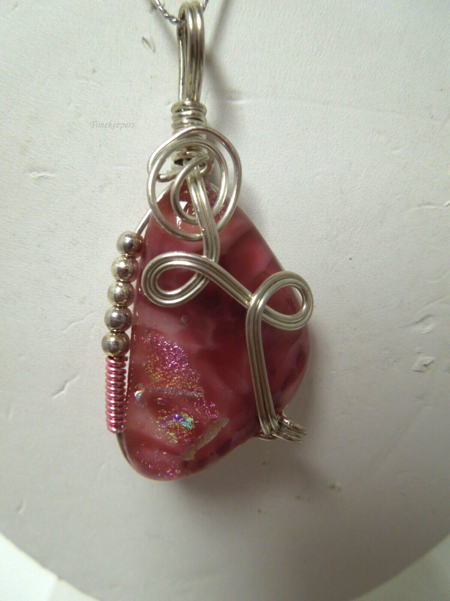 r517 Sterling Silver 925 Chain Pink Pendant ( May be Rhodochrosite) Necklace