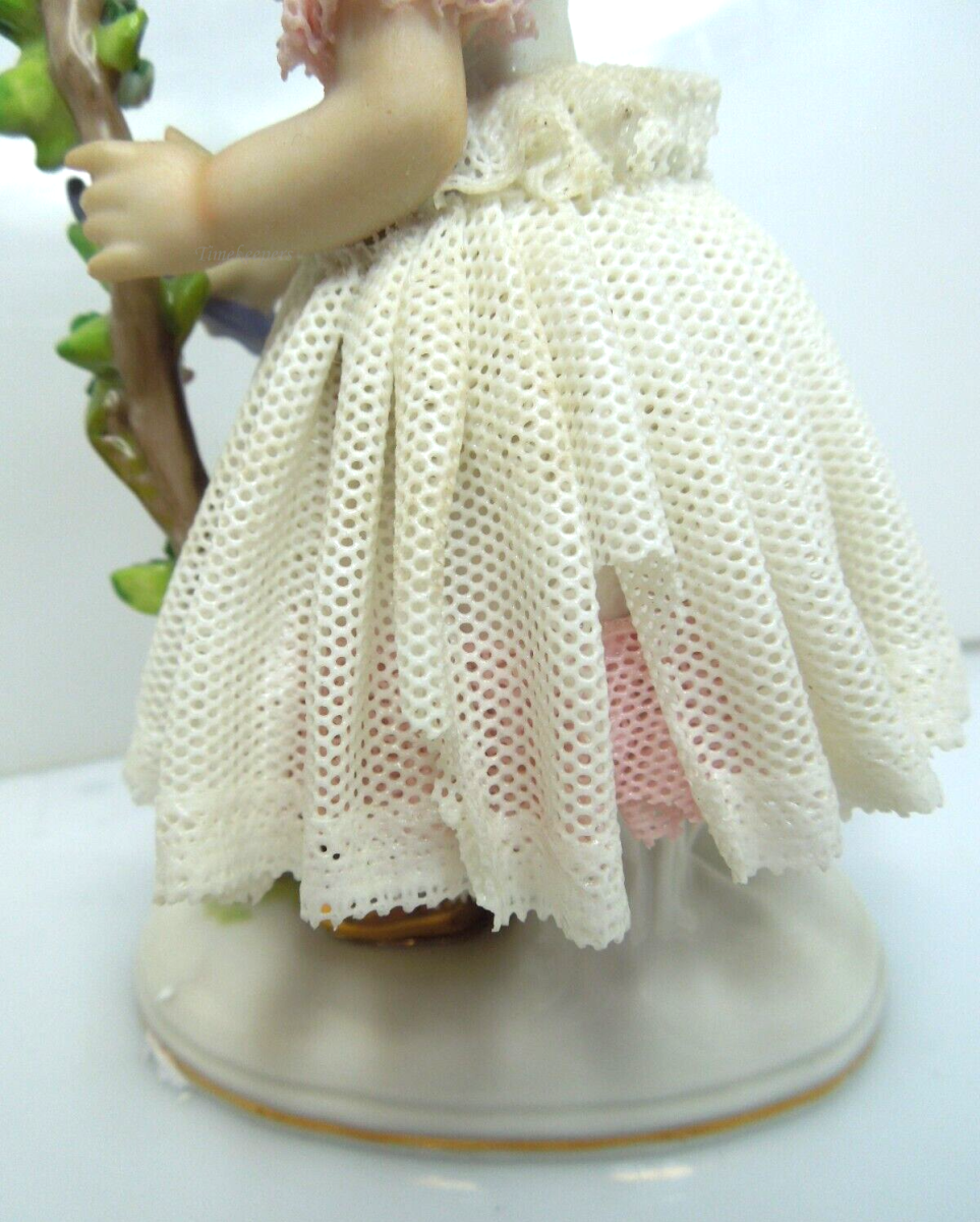 s795 Antique Dresden German Continental Porcelain Figurine Lady in Lace Trim Dress With Roses