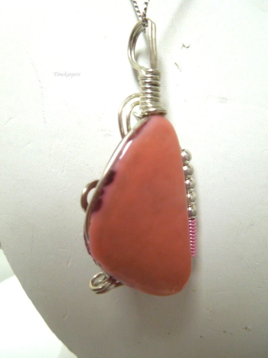 r517 Sterling Silver 925 Chain Pink Pendant ( May be Rhodochrosite) Necklace