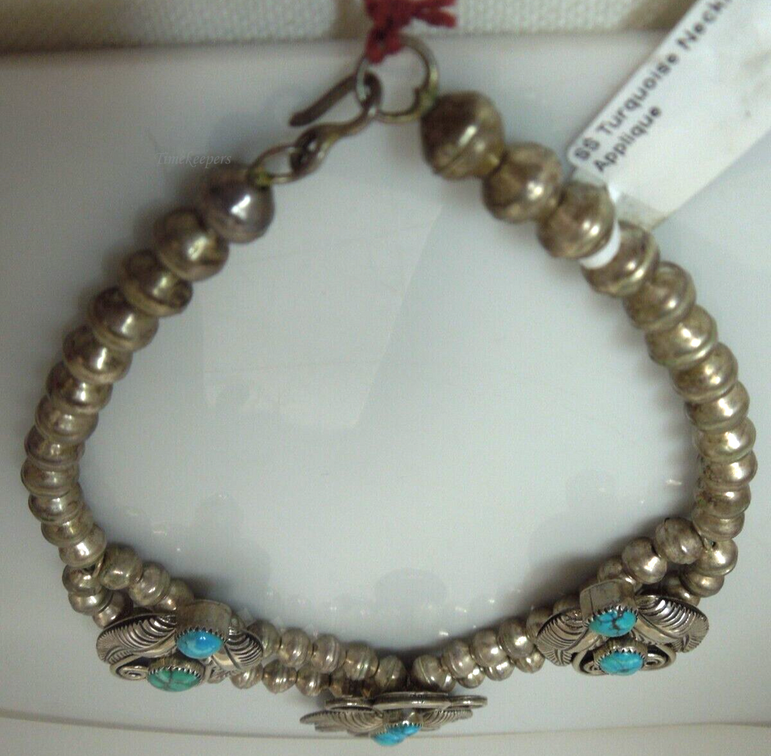 t103 Vintage Navajo Sterling Silver Beaded Web Turquoise Necklace 19"