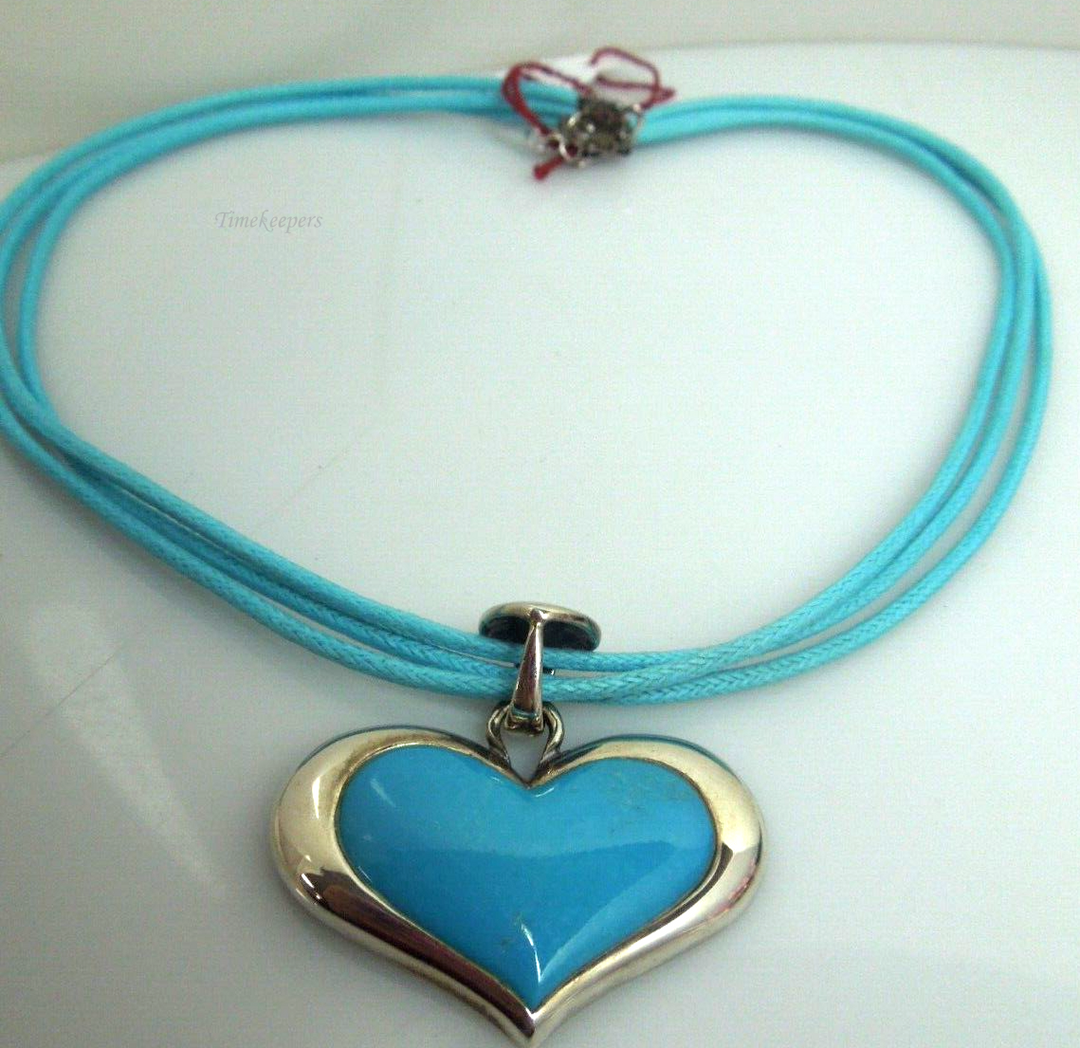 t134 Sally C Treasures SX Sterling Silver Turquoise Heart Pendant Choker Necklace 