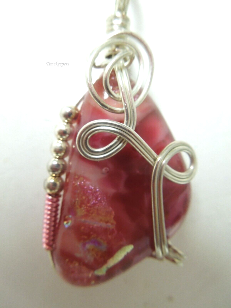 r517 Sterling Silver 925 Chain Pink Pendant ( May be Rhodochrosite) Necklace