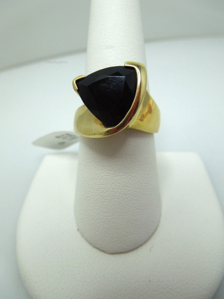 t020 10kt Yellow Gold Triangle Black Onyx Ring Size 8 1/4(US),10kt Gold Onyx Ring,Unisex Gold Ring,