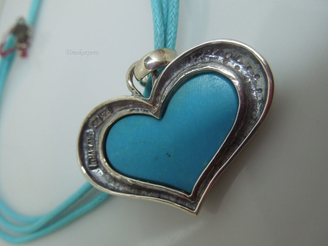 t134 Sally C Treasures SX Sterling Silver Turquoise Heart Pendant Choker Necklace 