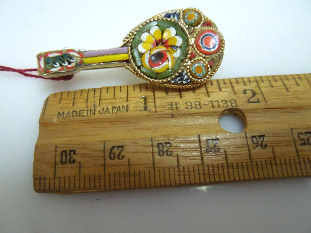 s562 Vintage Italian Micro Mosaic Guitar Mandolin Pin Brooches, 1970s