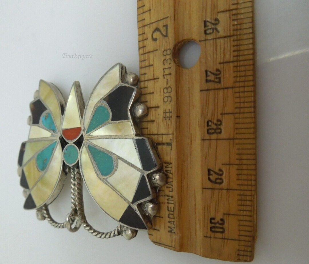 s574 Exceptionally Fine Zuni Rosita Wallace Butterfly Pin Mosaic Inlay mid-Century Sterling Silver  