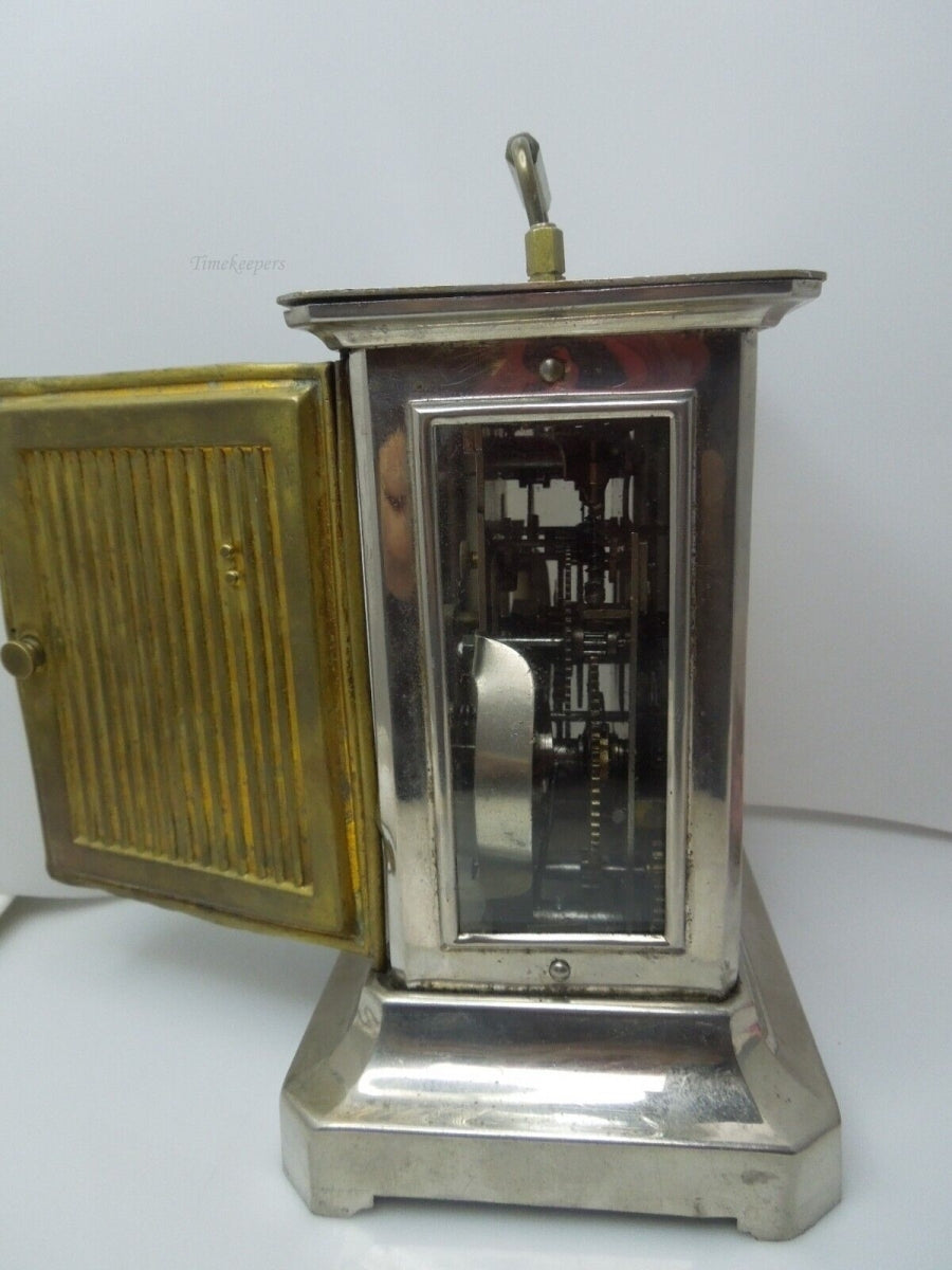 t147 Antique German Musical Carriage Alarm Clock 30-Hour, Key-wind Rare
