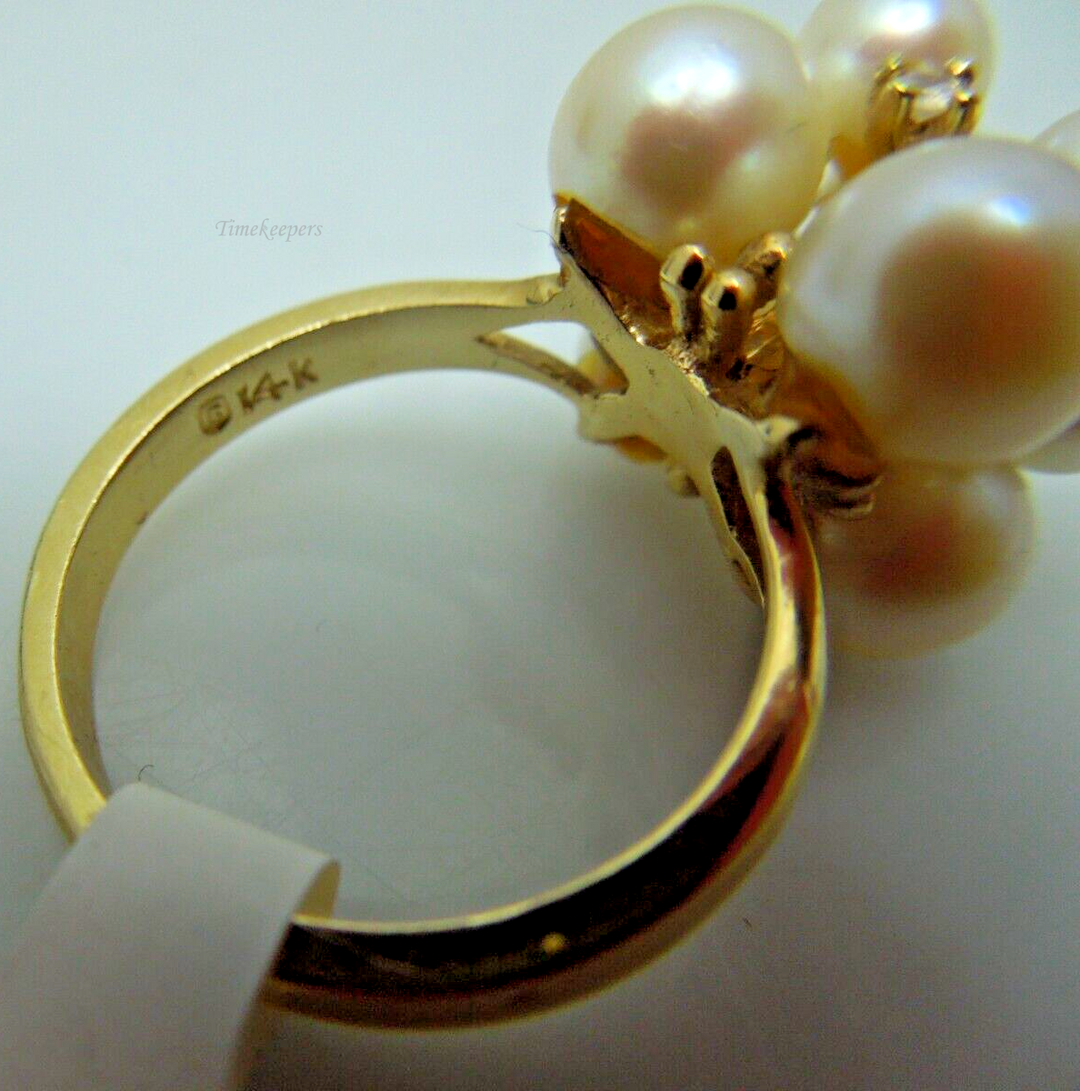 s772 14kt Yellow Gold Pearl Cluster Diamond .50 cts Ring Size 6(USA) Signed 6.2g  