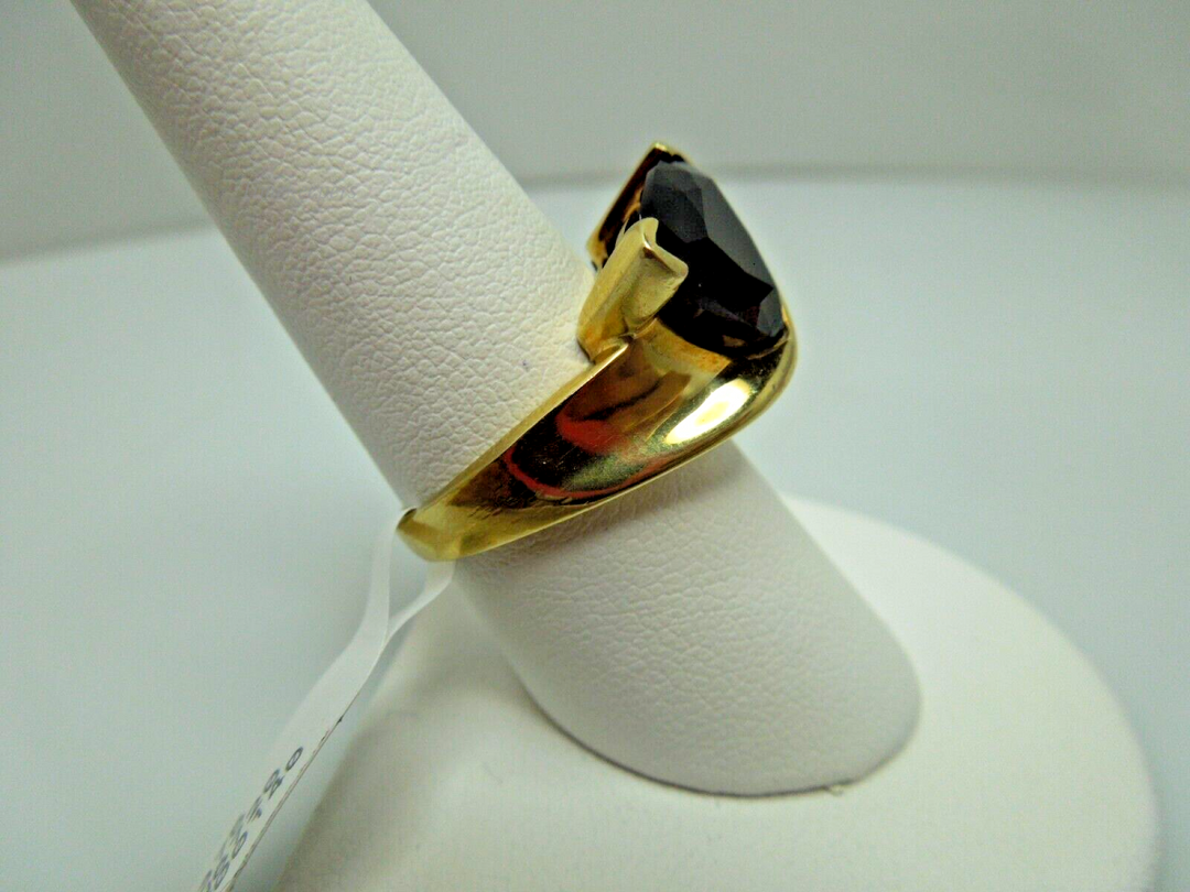 t020 10kt Yellow Gold Triangle Black Onyx Ring Size 8 1/4(US),10kt Gold Onyx Ring,Unisex Gold Ring,