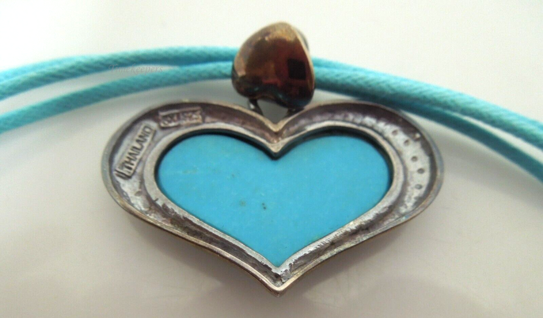 t134 Sally C Treasures SX Sterling Silver Turquoise Heart Pendant Choker Necklace 