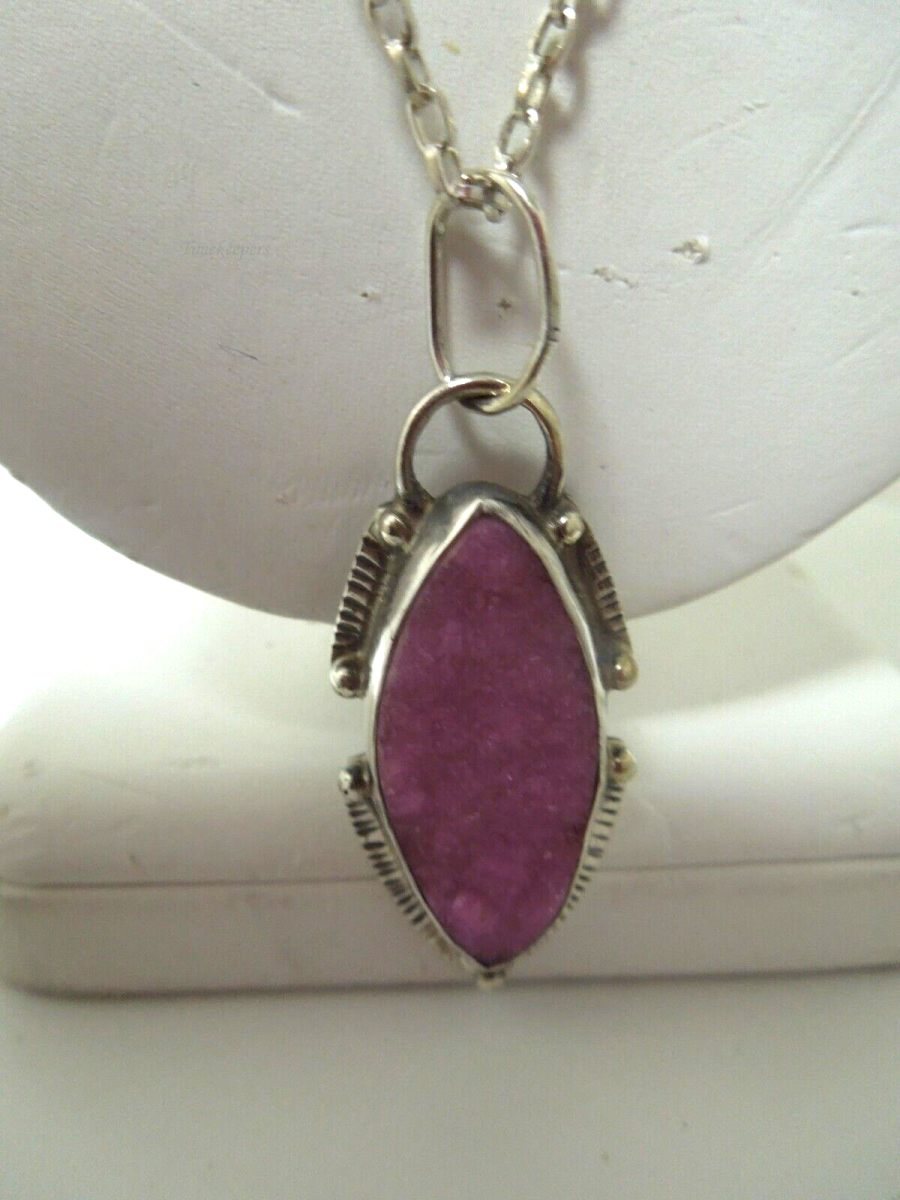 s149 Sterling Silver 925 Teardrop Pink Druzy Bali Pendant Necklace 24"