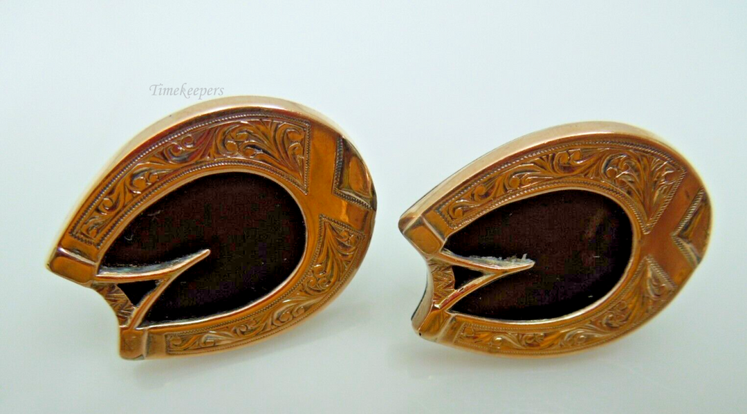 s934 10kt Solid Gold Etched Black Onyx Inlaid Cufflinks