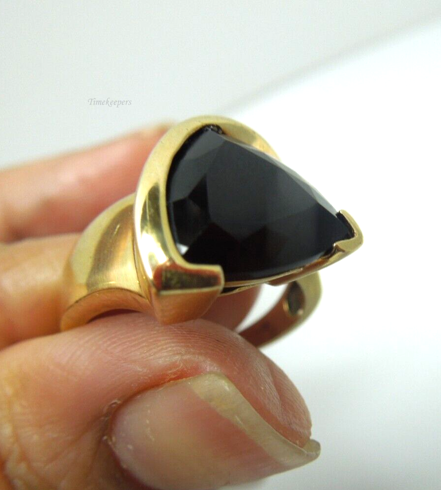 t020 10kt Yellow Gold Triangle Black Onyx Ring Size 8 1/4(US),10kt Gold Onyx Ring,Unisex Gold Ring,