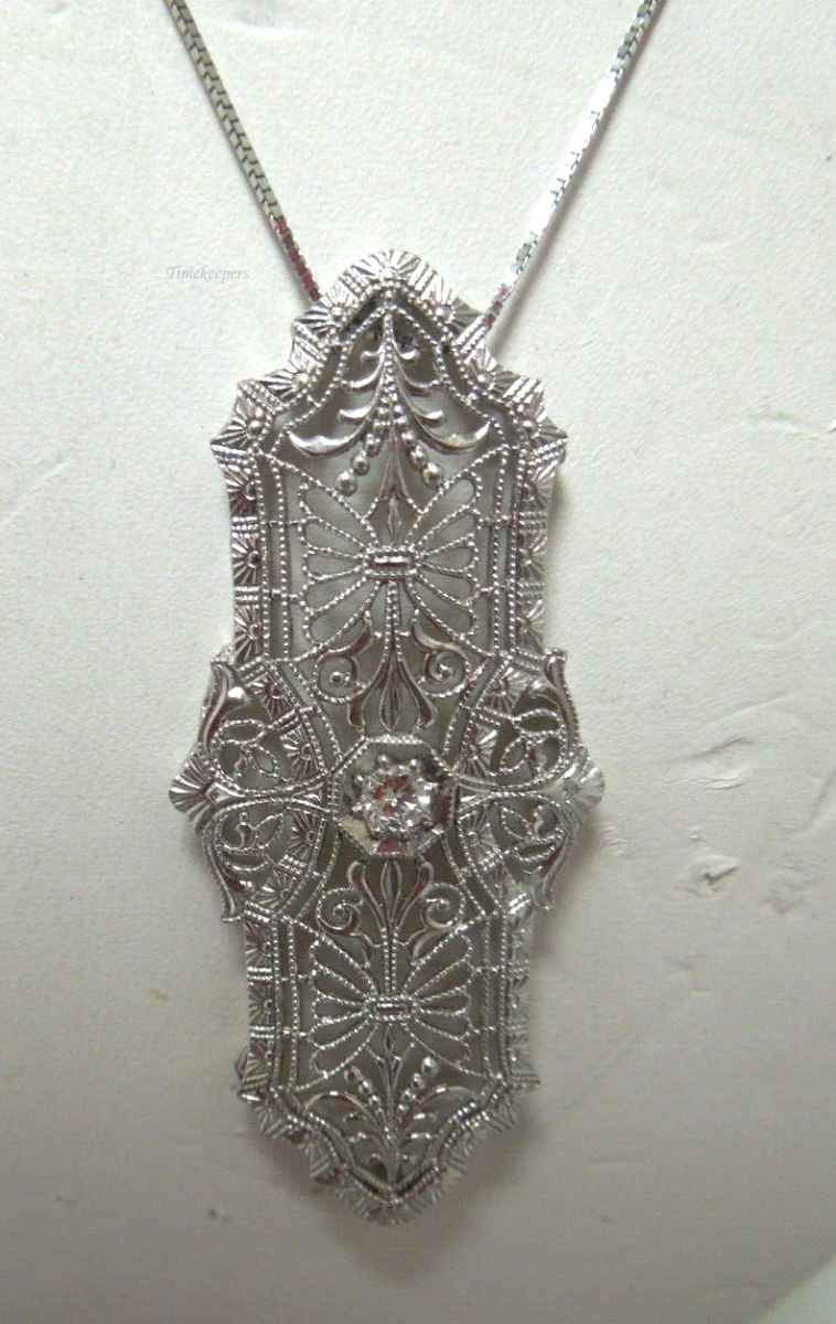 s157 14kt White Gold Diamond .10cts Filigree Pendant Necklace 20"