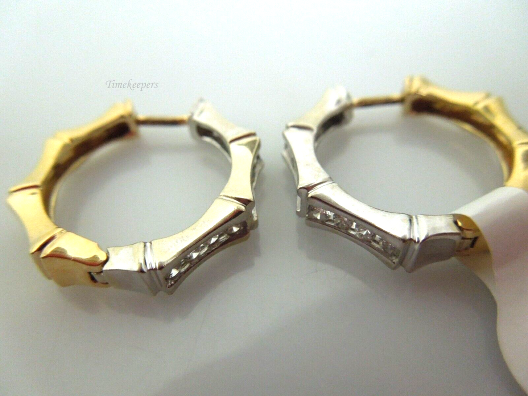 s942 Stunning 14kt Two Tone White Yellow Gold Diamond .24 cts Hoop Earrings   