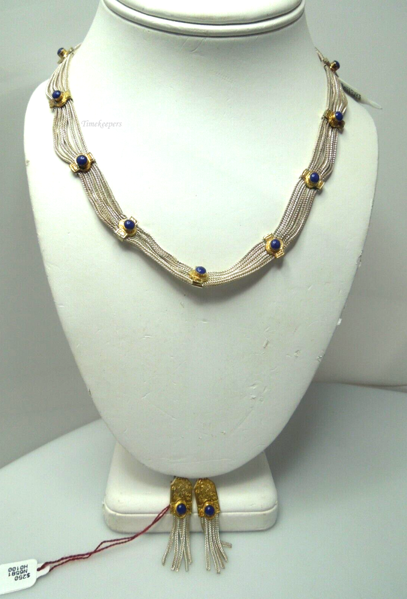 s201 Vintage Sterling Silver Link Gilt Chain Necklace Set with matching Earrings