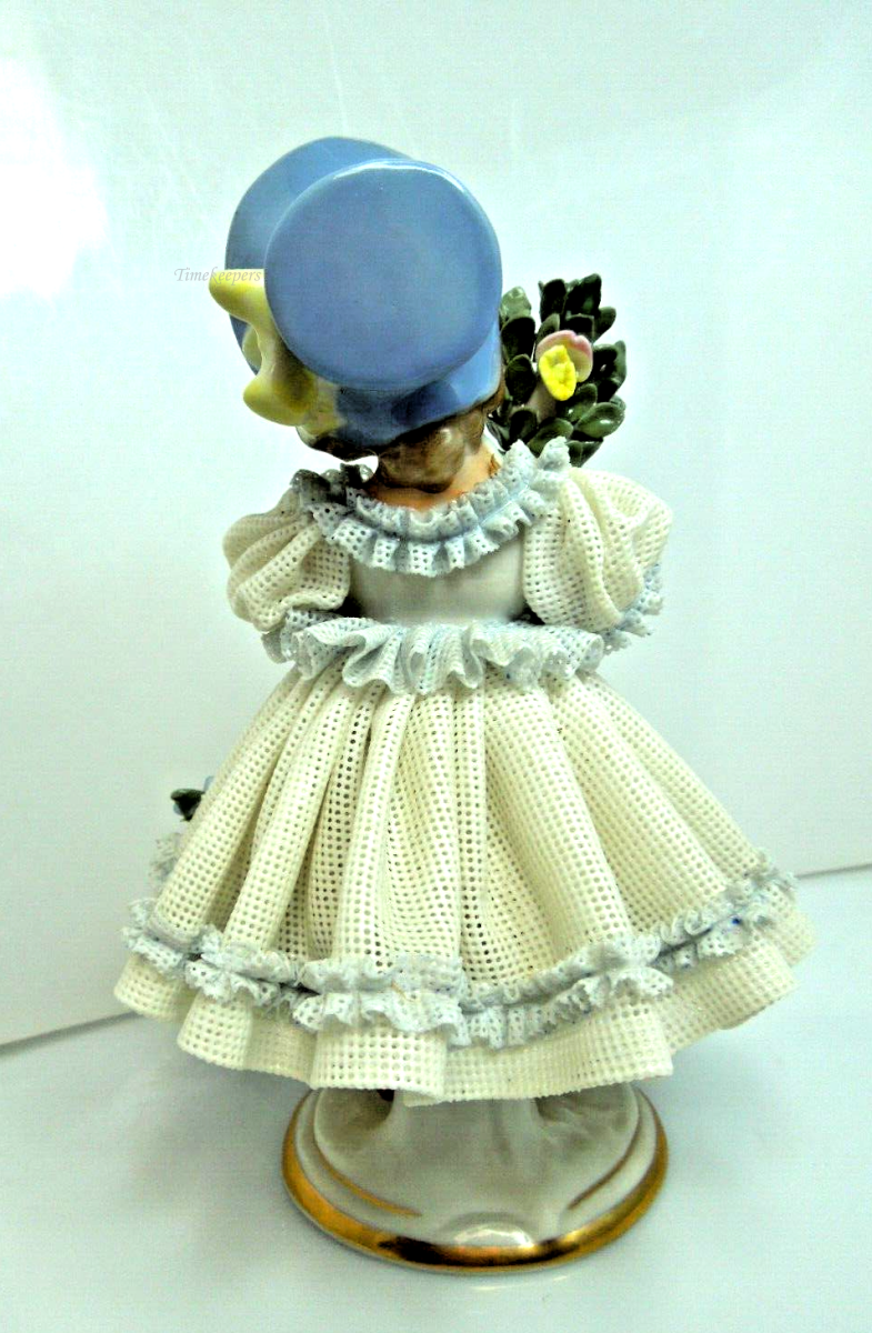 s796 Antique Dresden German Continental Porcelain Figurine Lady in Lace Trim Dress With Roses