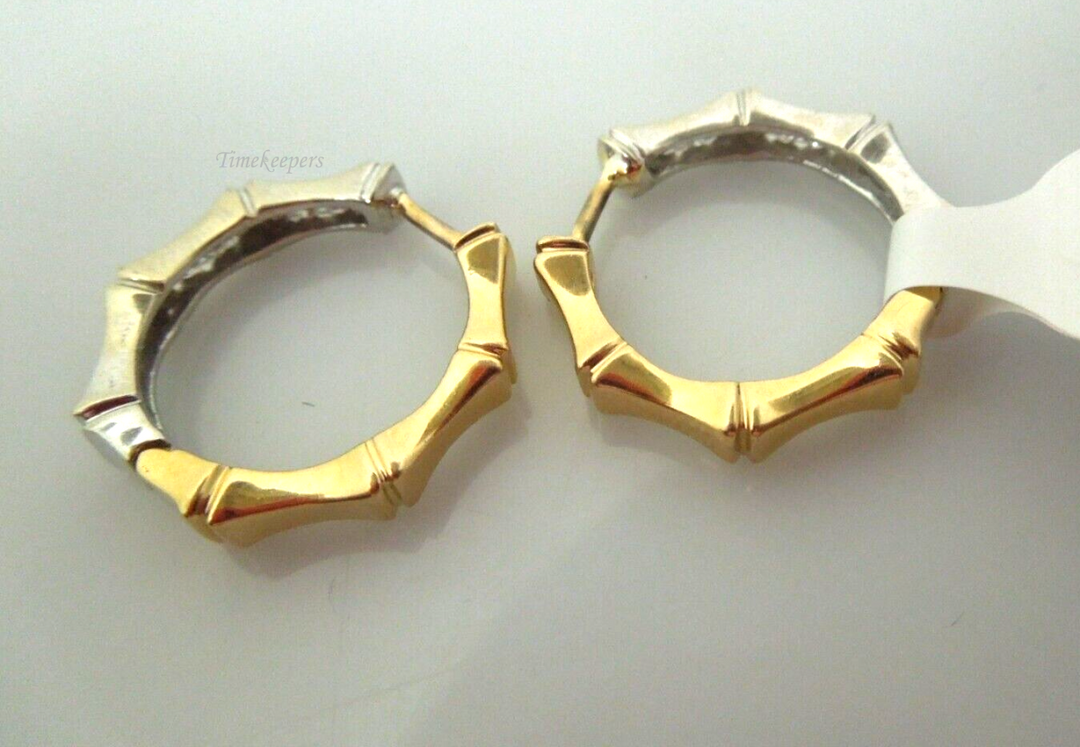 s942 Stunning 14kt Two Tone White Yellow Gold Diamond .24 cts Hoop Earrings   