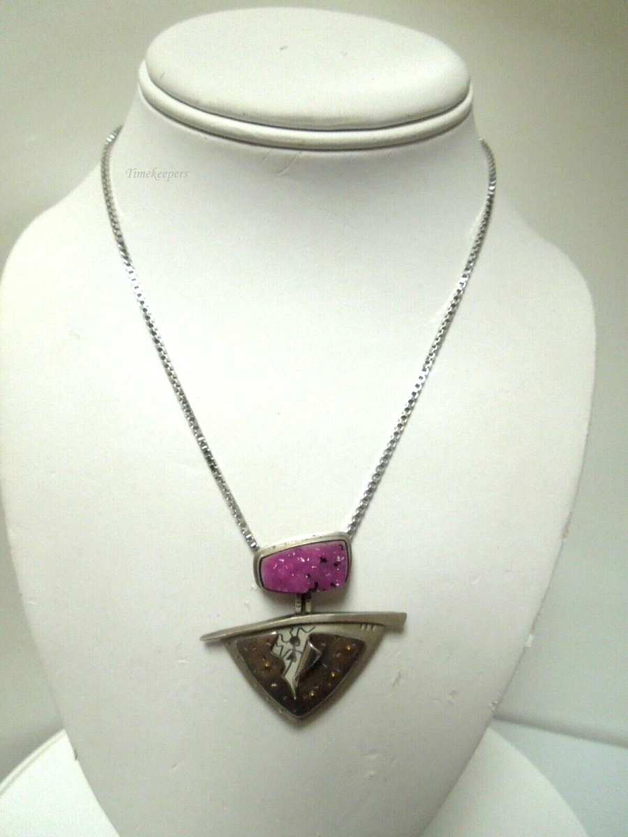 s150 Sterling Silver 925 Pink Druzy Bali Pendant Necklace 18"