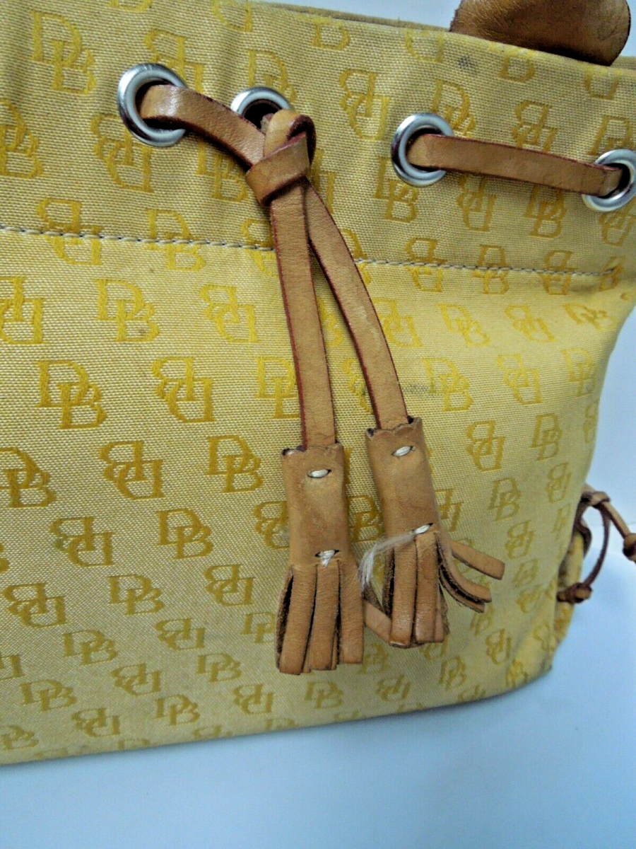 s805 Dooney &  Bourke Signature Yellow Tassel Top handle Tote Handbag