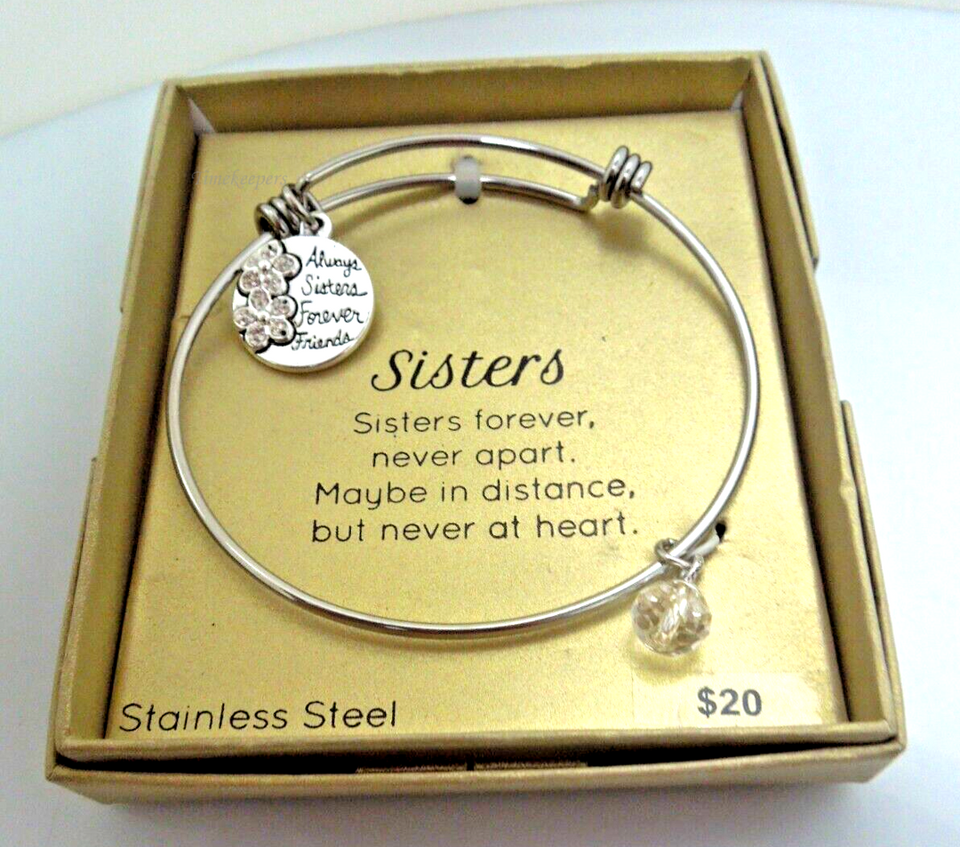 s815 Sister's Love Charm Stainless Steel Bracelet New in Box