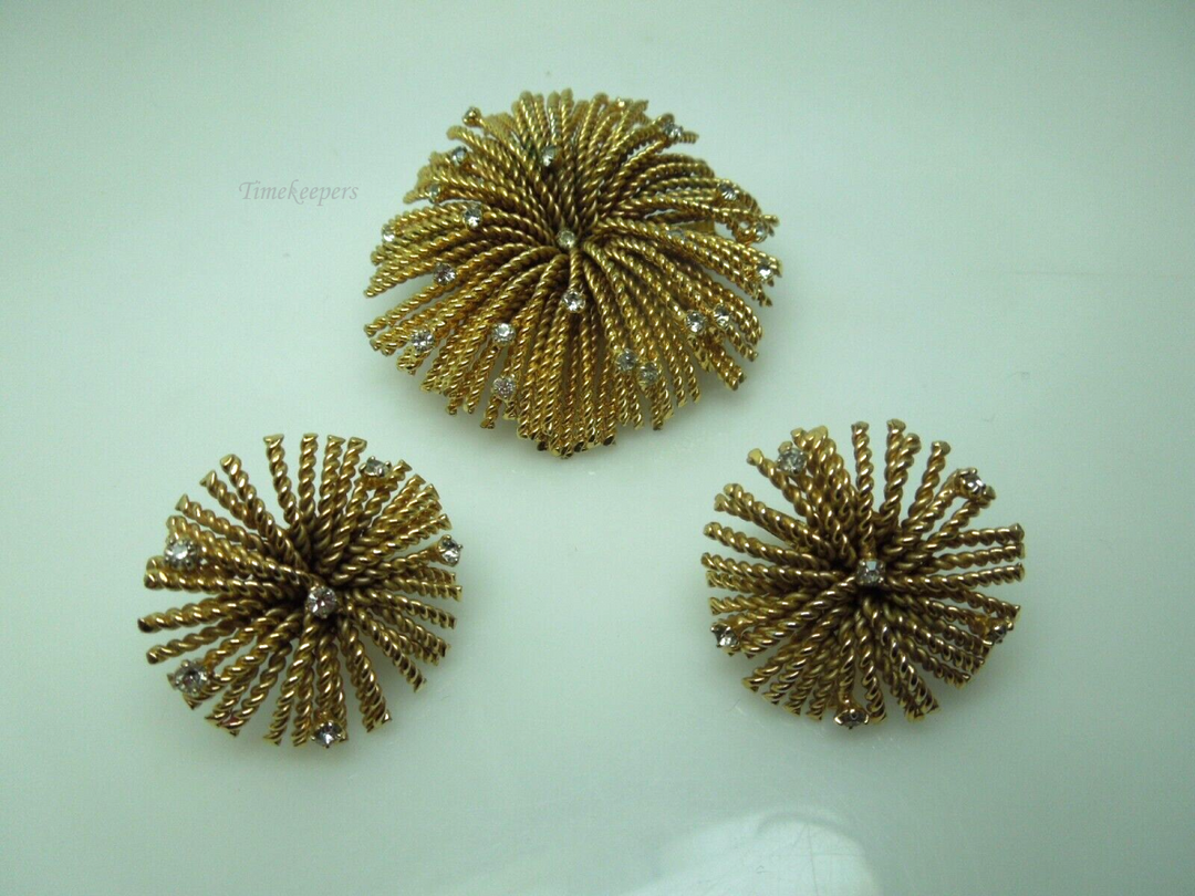 s736 Vintage Bergere Gold Tone Starburst Brooch Pin & Earrings Set