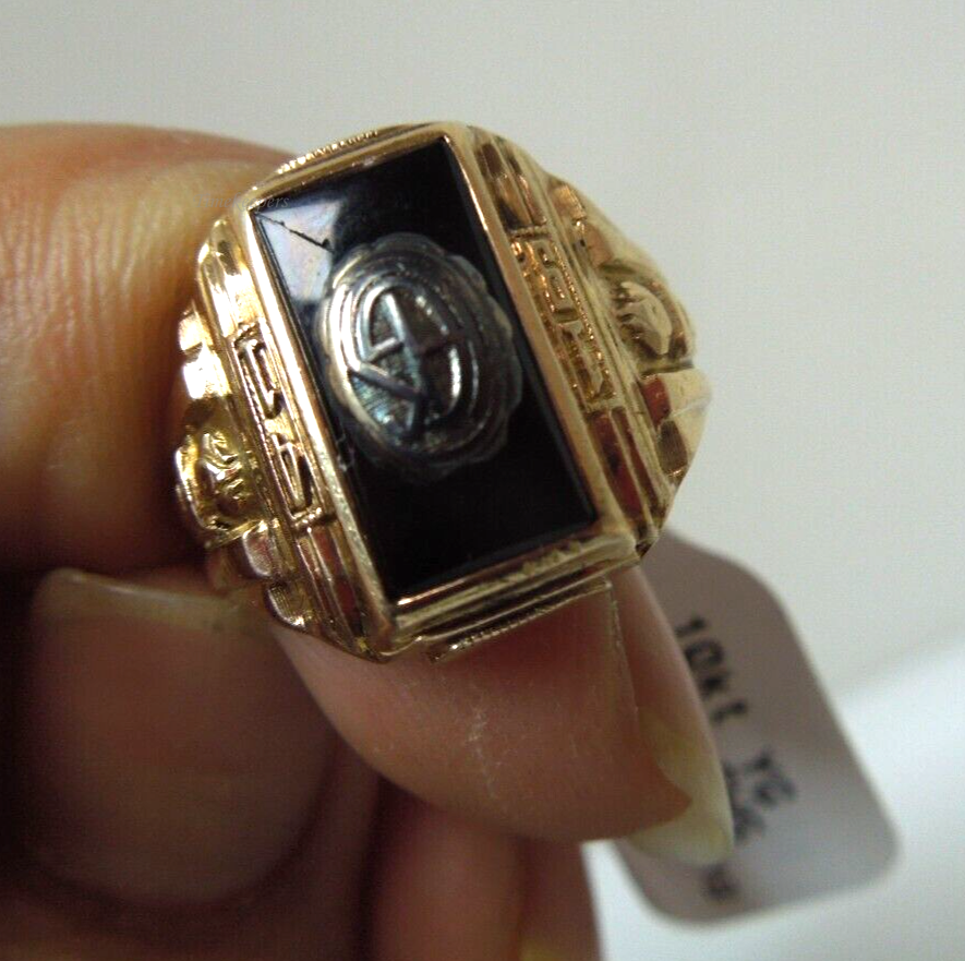 s982 10kt Yellow Gold Black Onyx 1941 GHS Class Ring Size 5 3/4 (US) Signed 6.5g