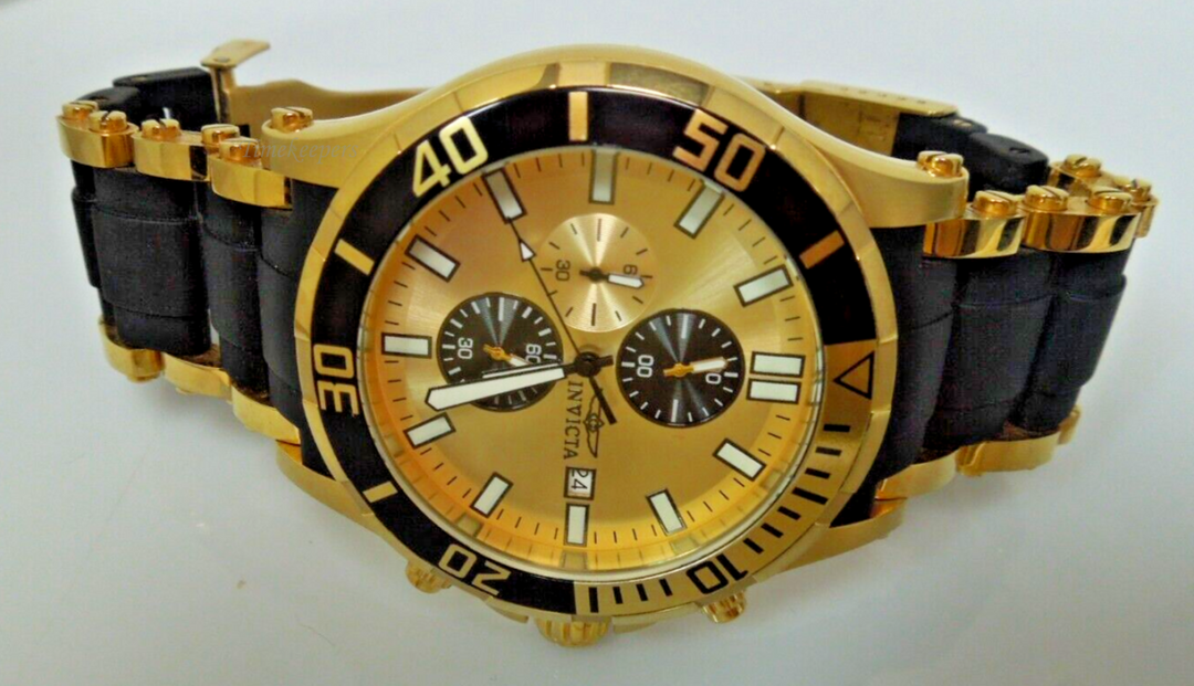 s837 Invicta Men's 1478 Sea Spider Chrono Gold Dial Black Polyurethane Watch