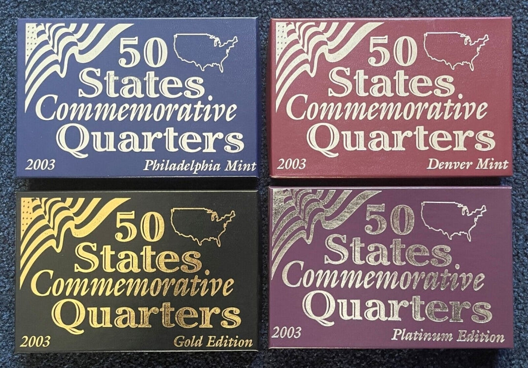 s529 Set of 4 Boxes 2003 Mint - 50 States Commemorative Quarters - Gold, Platinum, Denver, & Philly