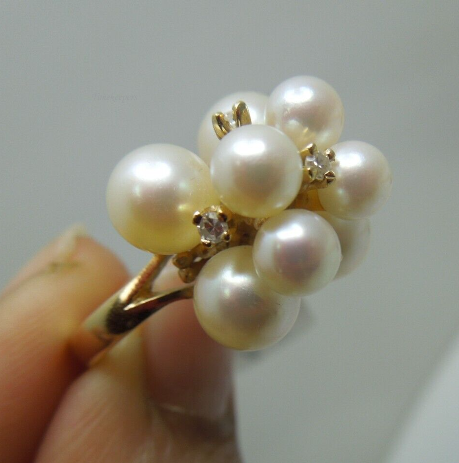 s772 14kt Yellow Gold Pearl Cluster Diamond .50 cts Ring Size 6(USA) Signed 6.2g  